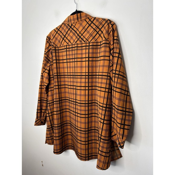 Susan Graver Women Top Tunic Weekend Plaid Amber Black Button Down Size 1XLP - Picture 8 of 9
